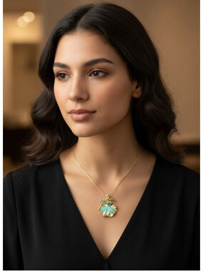 Vintage Green Orchid 2 in 1 Pendant for Necklace and Brooch 24k Gold Plated